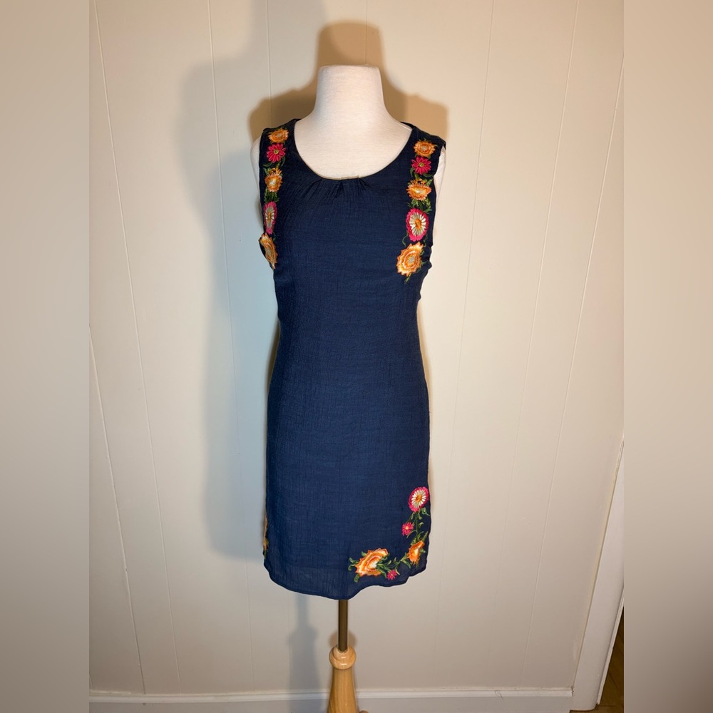 THML Navy Dress with Colorful Embroidery
